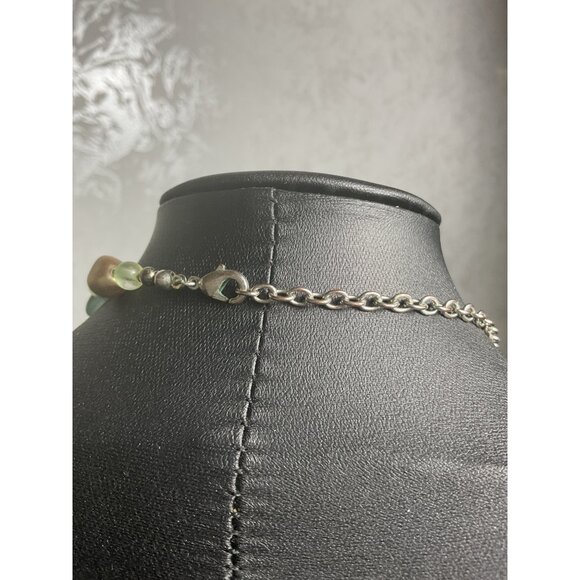 Pastel Colored Beaded Necklace With Multicolor Stones & Silver Chain - Picture 4 of 4